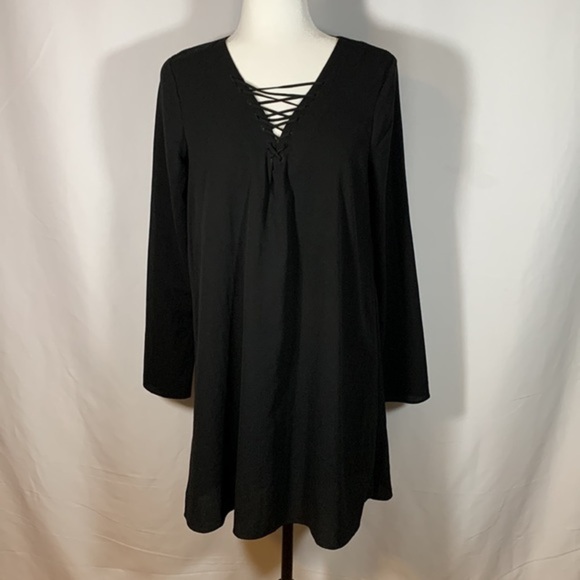 Brunette The Label Black Lattice Front Mini Dress - Picture 1 of 8